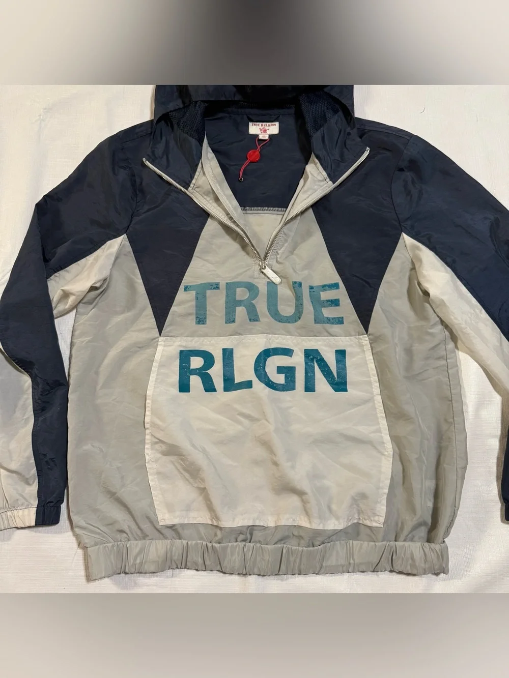 True Religion Navy, Light Gray & Teal Colorblock Windbreaker men Small size
